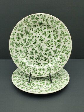 IKEA White Dinner Plates With Green Strawberries Flowers & Leaves